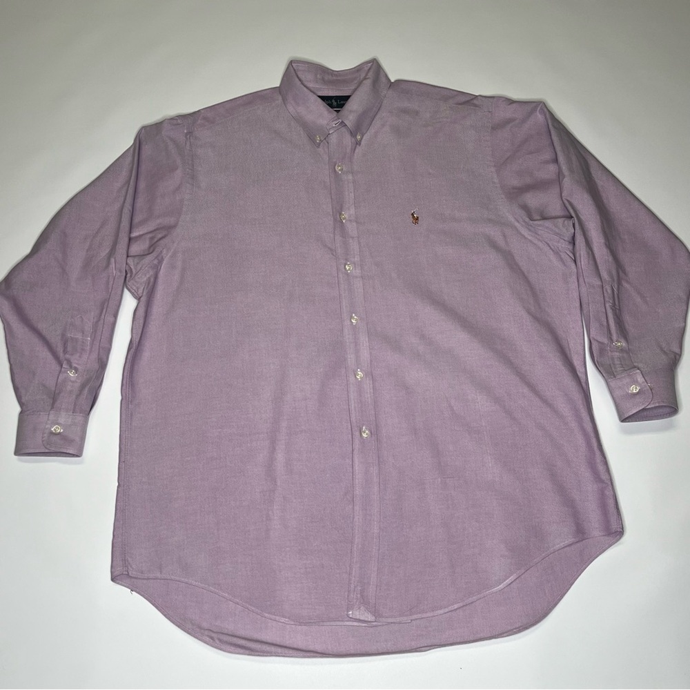 Vintage Ralph Lauren Yarmouth Lavender 
Button Down Brown Horse 17 34/35 Shirt